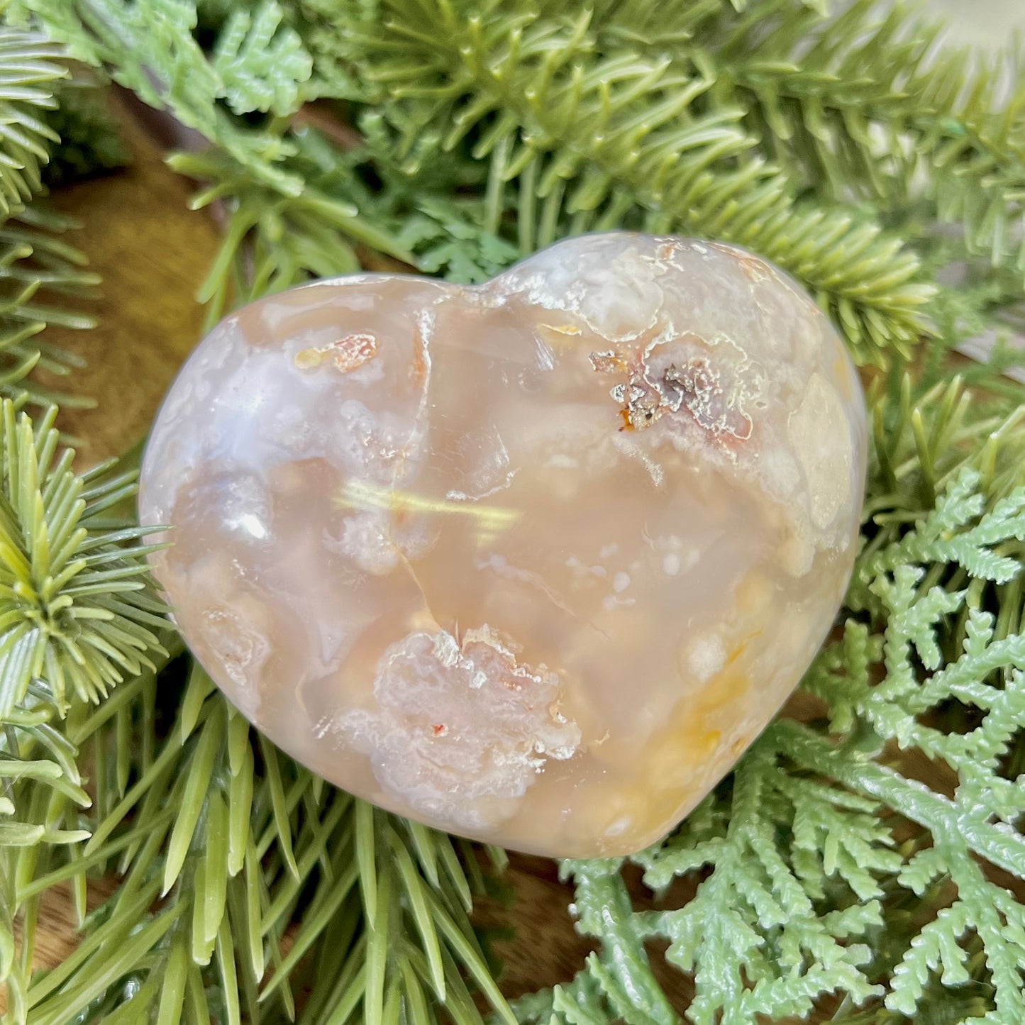 Flower Agate Crystal Carved Heart