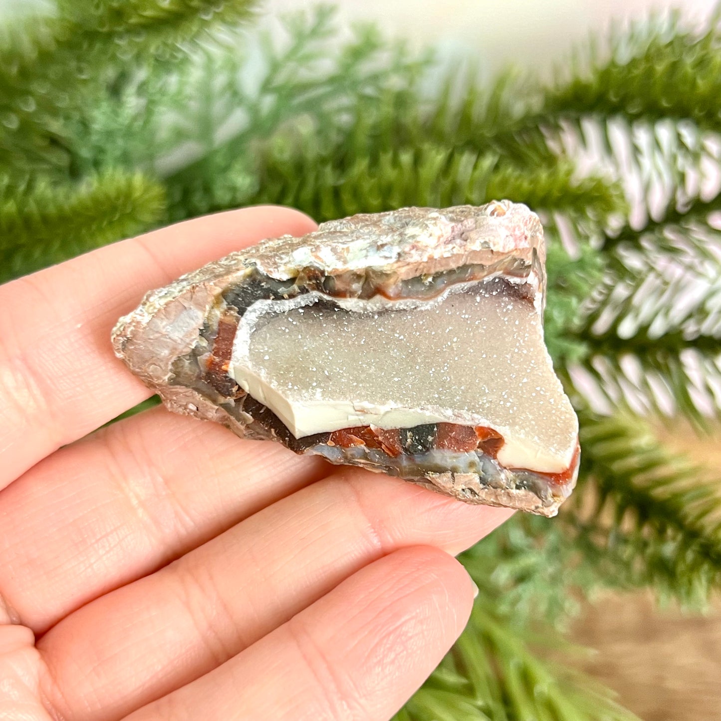 Red Quartz & Agate Geode Crystal Piece