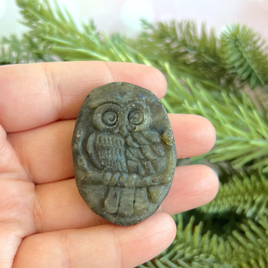 Labradorite Owl Carved Cabochon