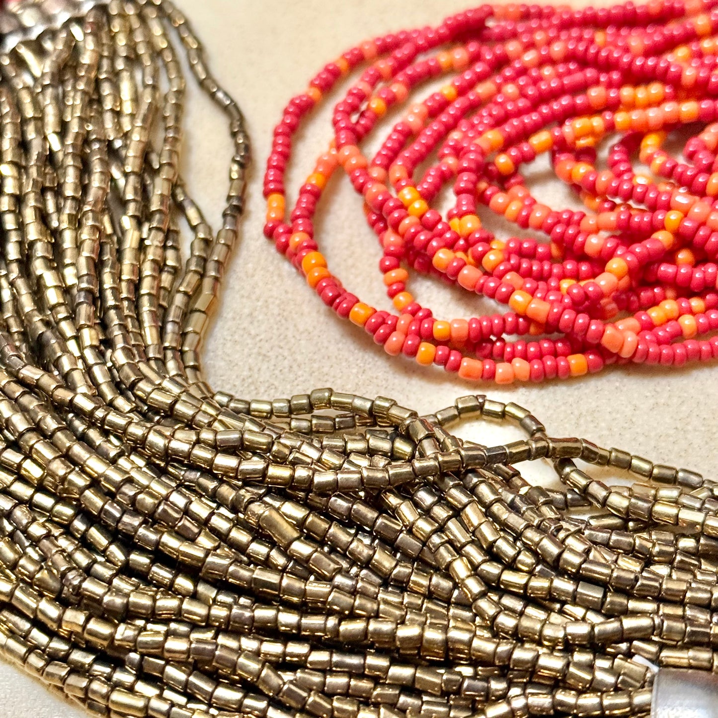 Cascading Red & Bronze Seed Bead Boho Multi-Strand Necklace