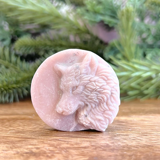 Pink Opal Wolf Carved Crystal Cabochon