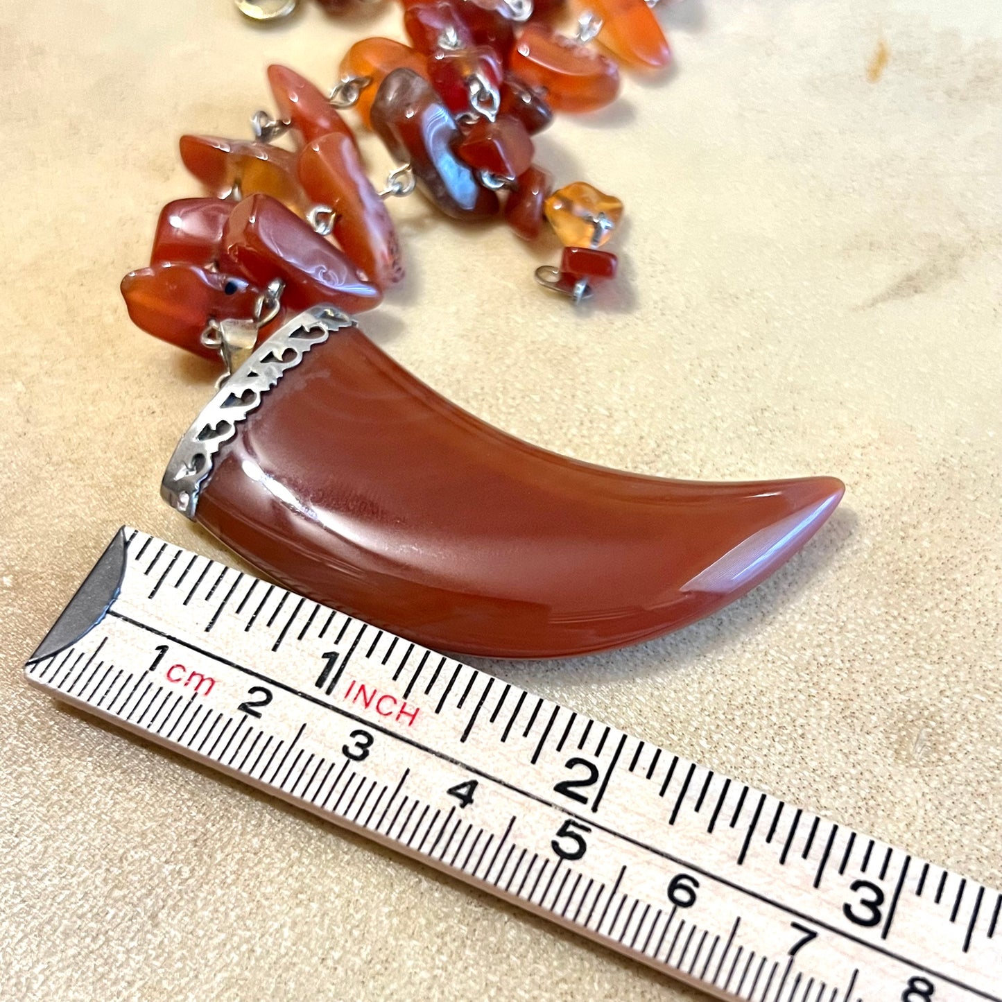 Carnelian Chain Linked Vintage Beaded Tooth Necklace