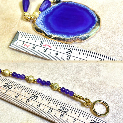 Purple & Gold Beaded Agate Handmade Necklace