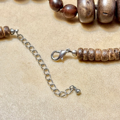 Vintage Tropical Shell & Wood Beaded Adjustable Necklace