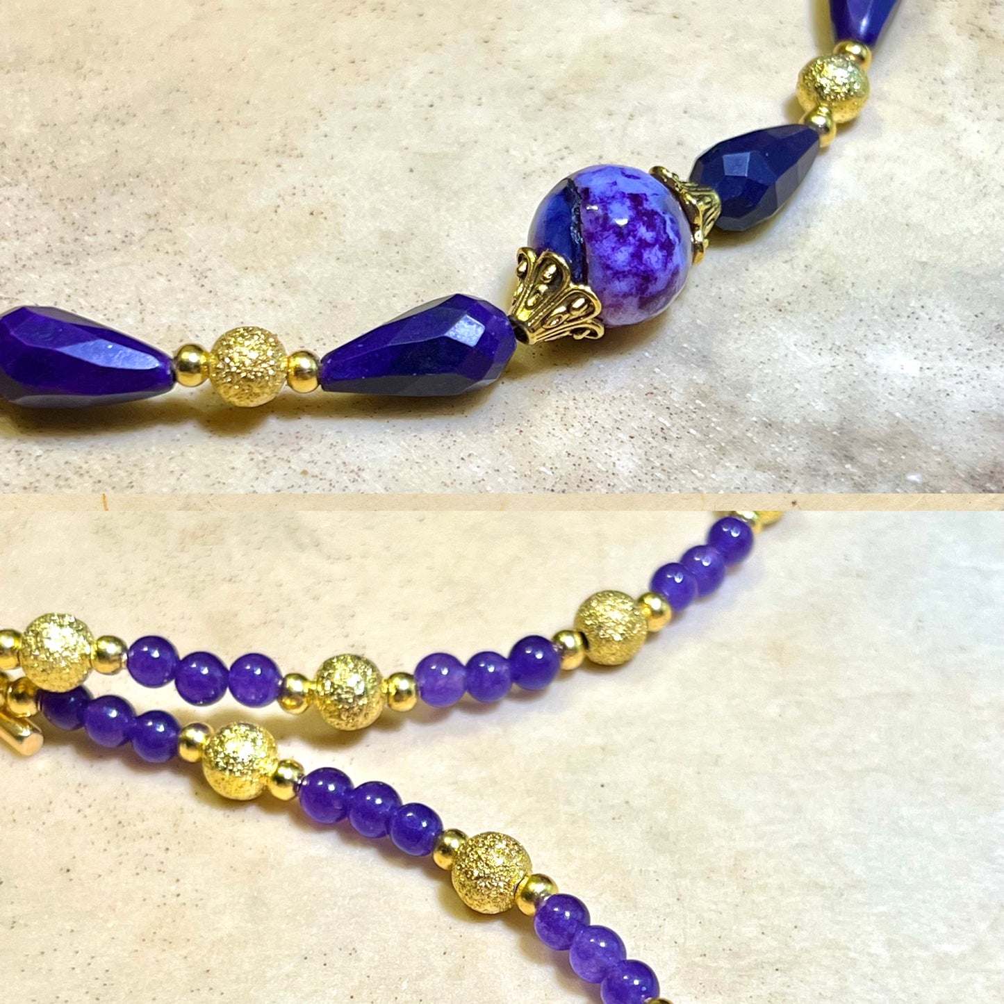 Purple & Gold Beaded Agate Handmade Necklace