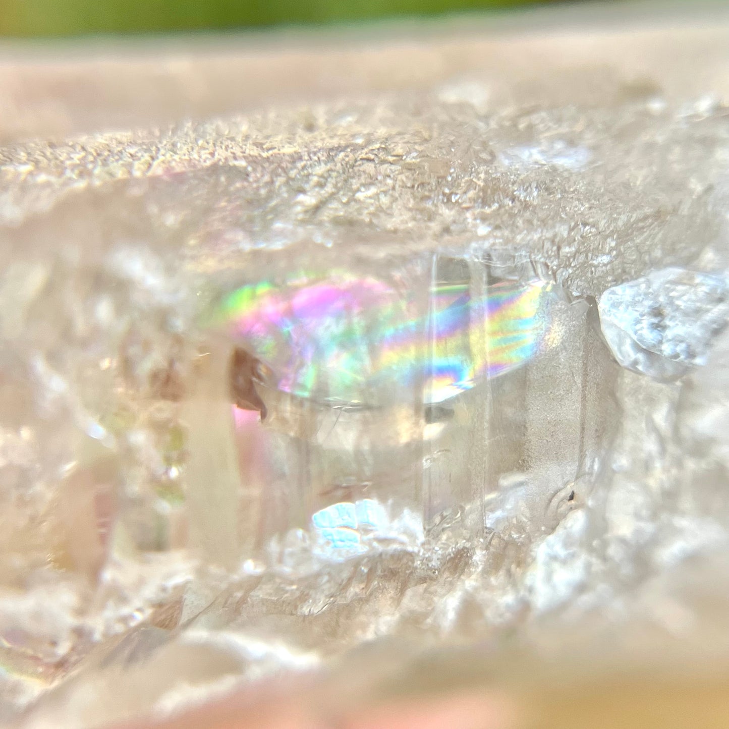 Clear Quartz Point with Etchings & Rainbow