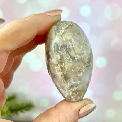 Flower Agate Carved Crystal Heart