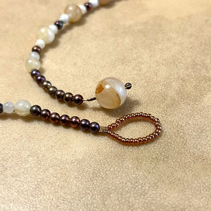 Golden Healer Quartz Vintage Beaded Necklace