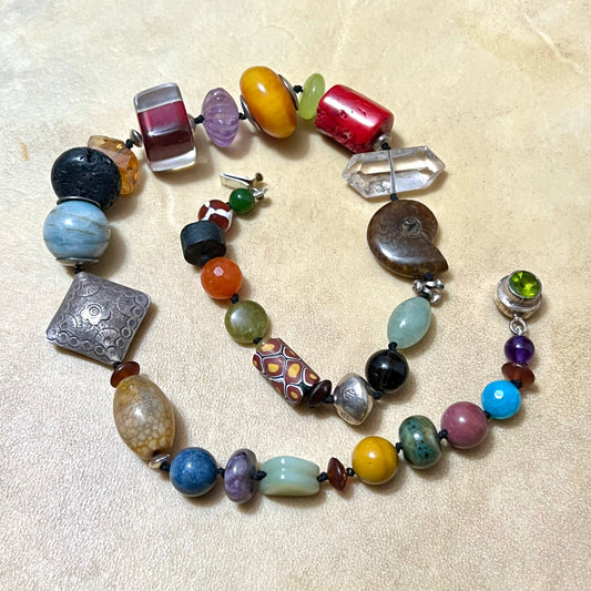 Colorful Mixed Gemstone Crystal Necklace in Sterling Silver