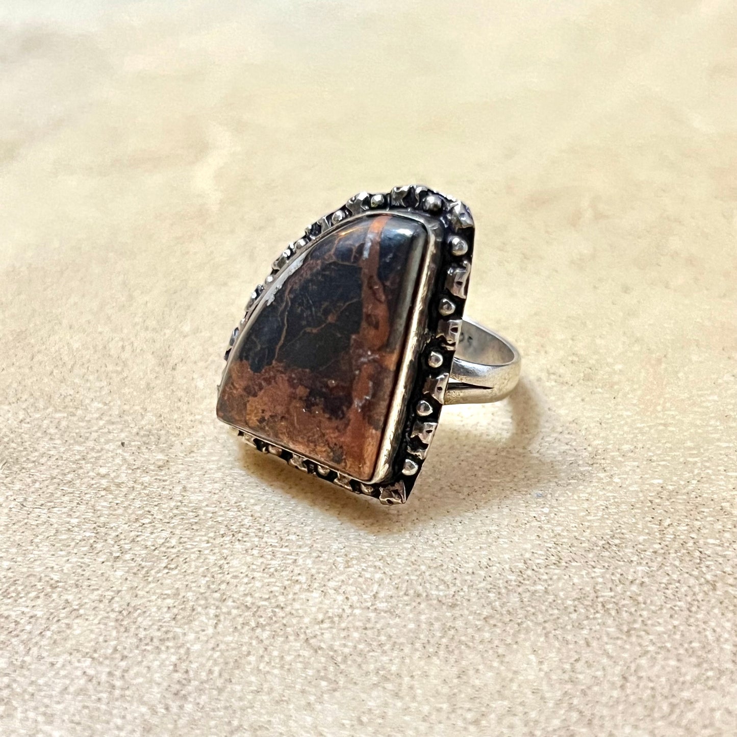 Copper Ore Stone Set in Silver Plated Copper Size 8