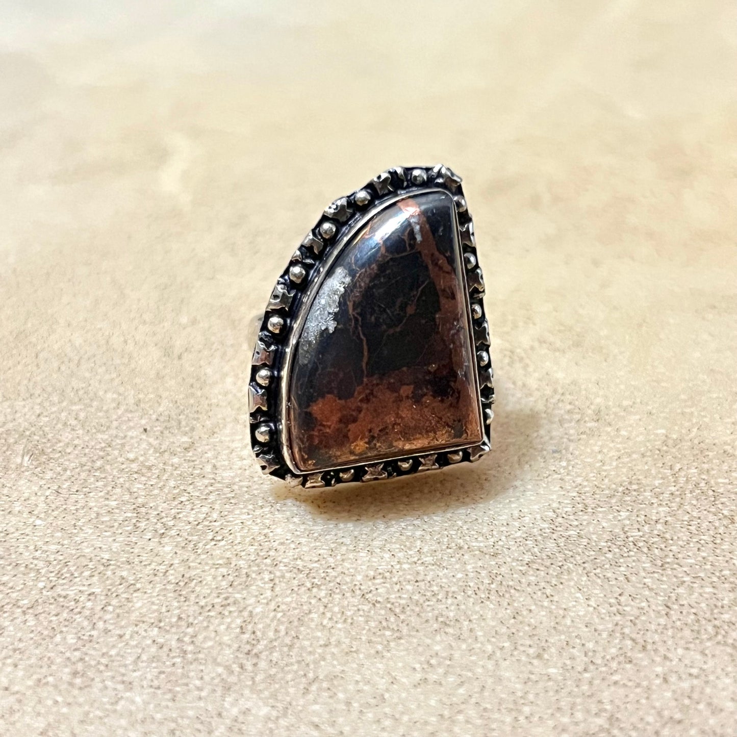 Copper Ore Stone Set in Silver Plated Copper Size 8