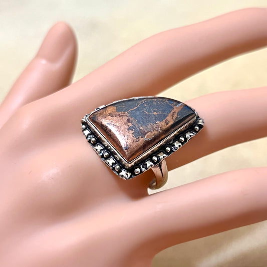 Copper Ore Stone Set in Silver Plated Copper Size 8