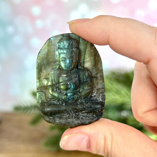 Labradorite Meditating Buddha Carved Stone Cabochon