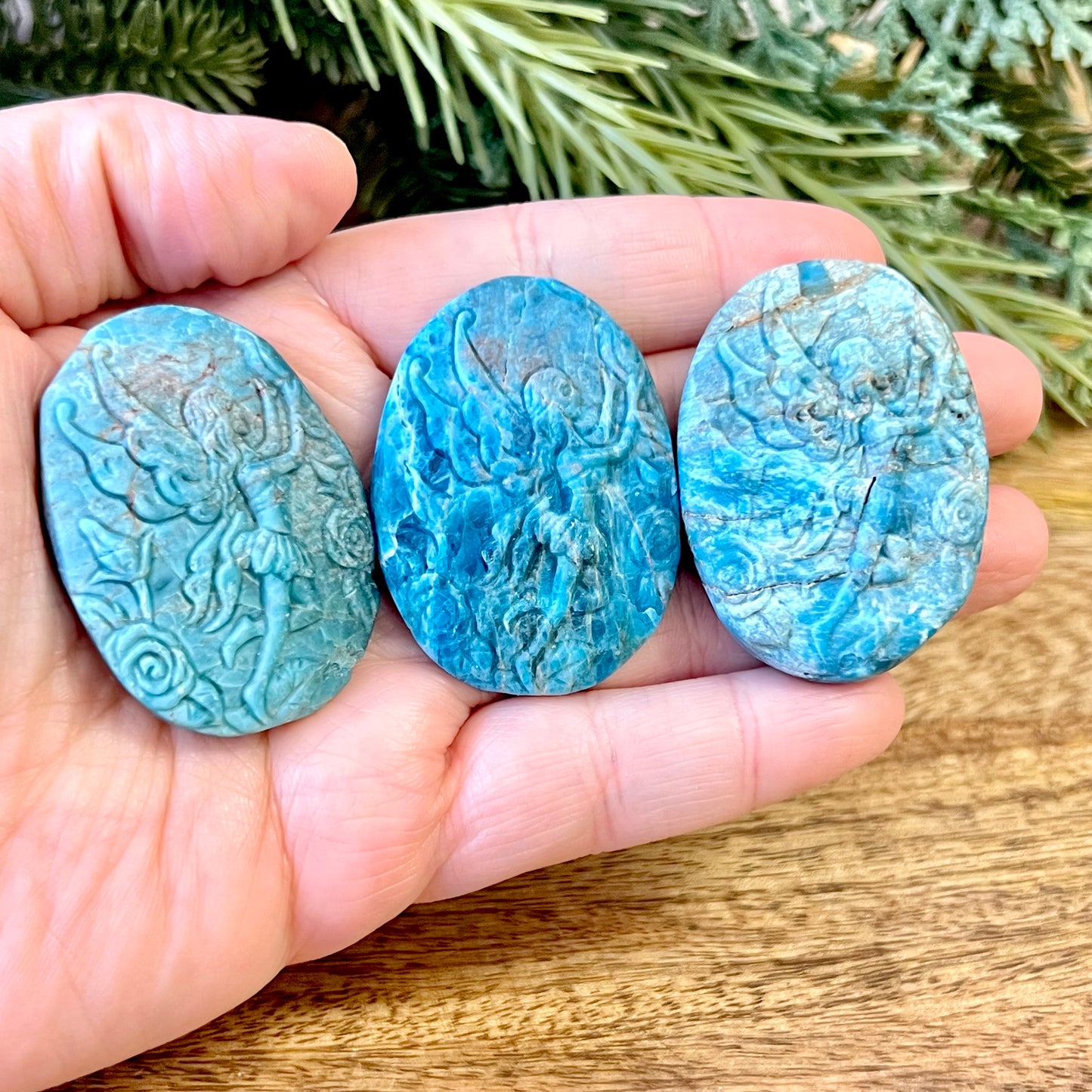 Blue Apatite Fairy Carved Crystal Cabochon