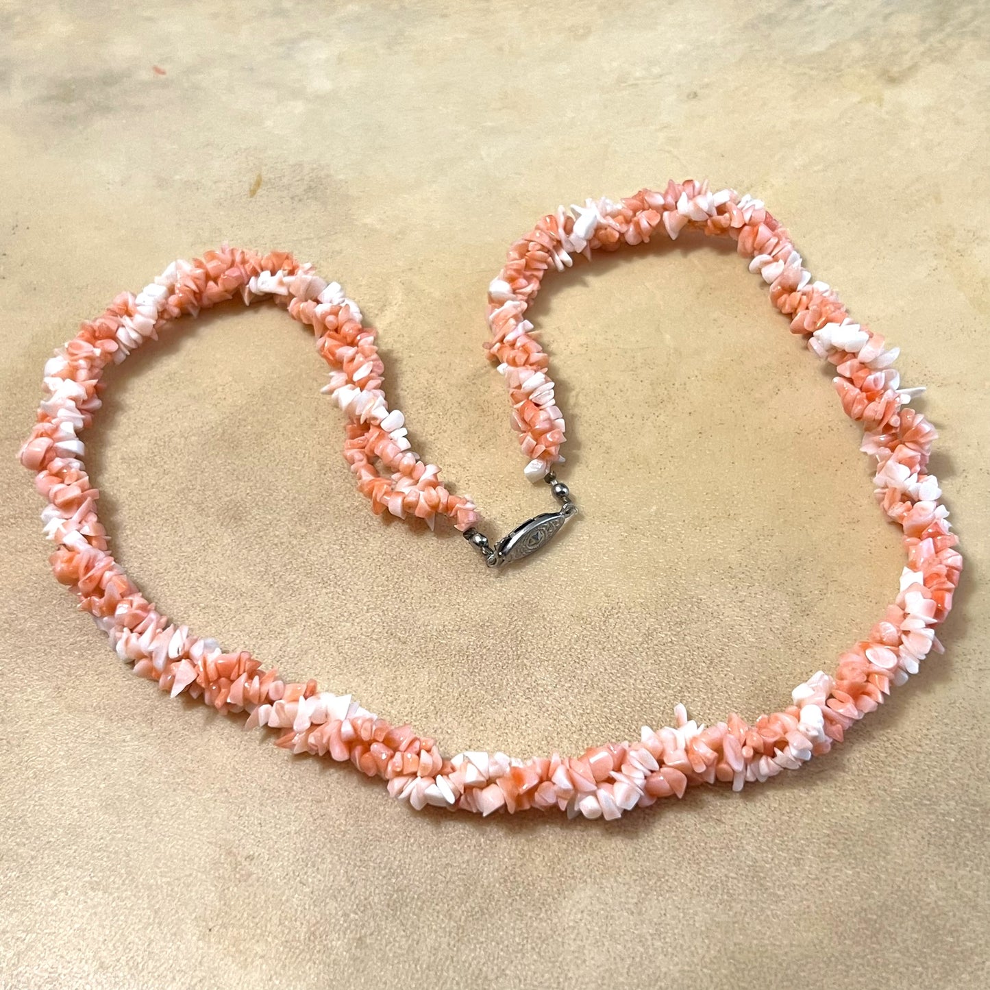 Tricolor Angel Skin Coral Vintage Beaded Twist Necklace