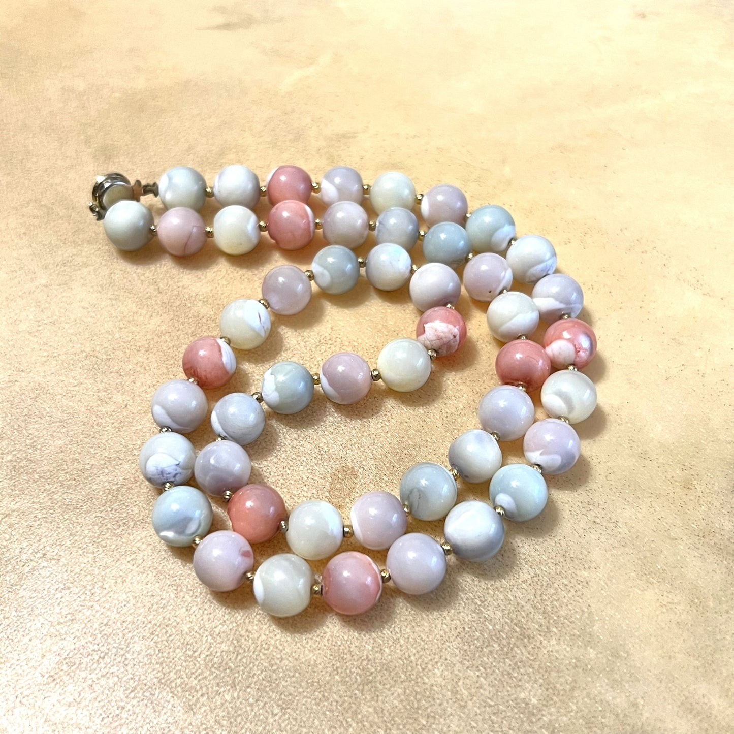 Pink & White Mother of Pearl Vintage Beaded Necklace