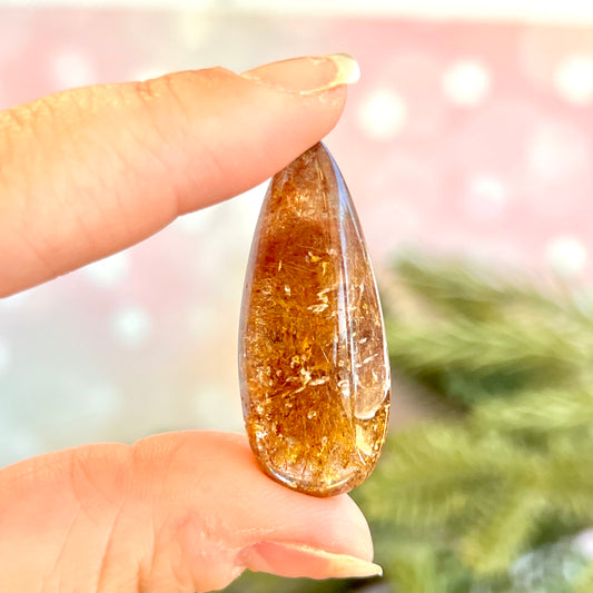 Rutilated Quartz Crystal Teardrop Cabochon