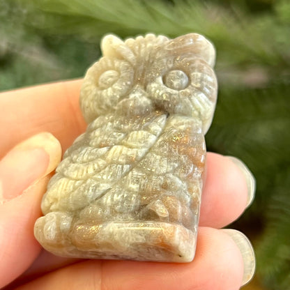 Belomorite Owl Carved Crystal Cabochon