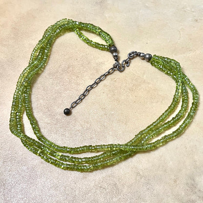 Vintage Peridot Heishi Beaded Crystal Gemstone Necklace