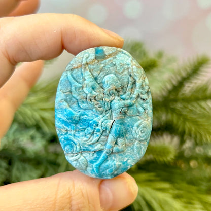 Blue Apatite Fairy Carved Crystal Cabochon