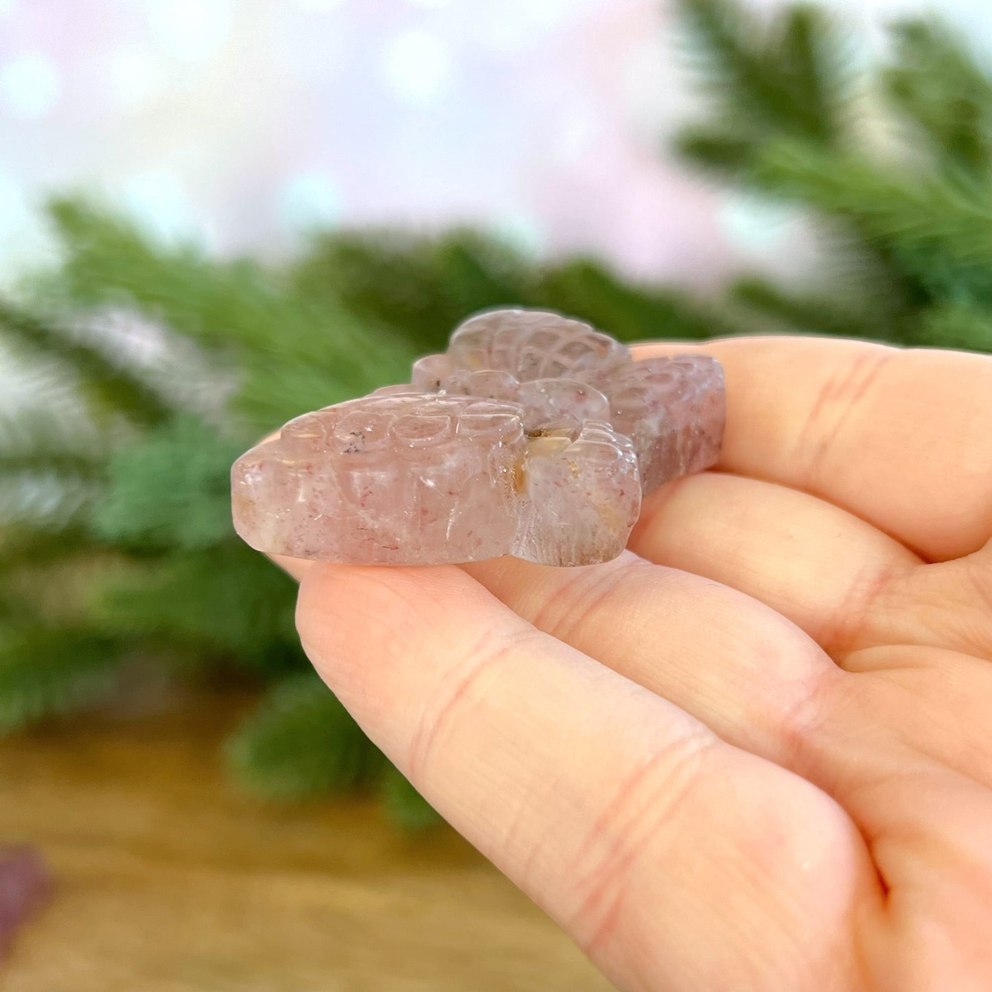 Strawberry Quartz Butterfly Carved Crystal Cabochon