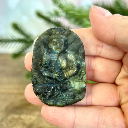 Labradorite Meditating Buddha Carved Stone Cabochon