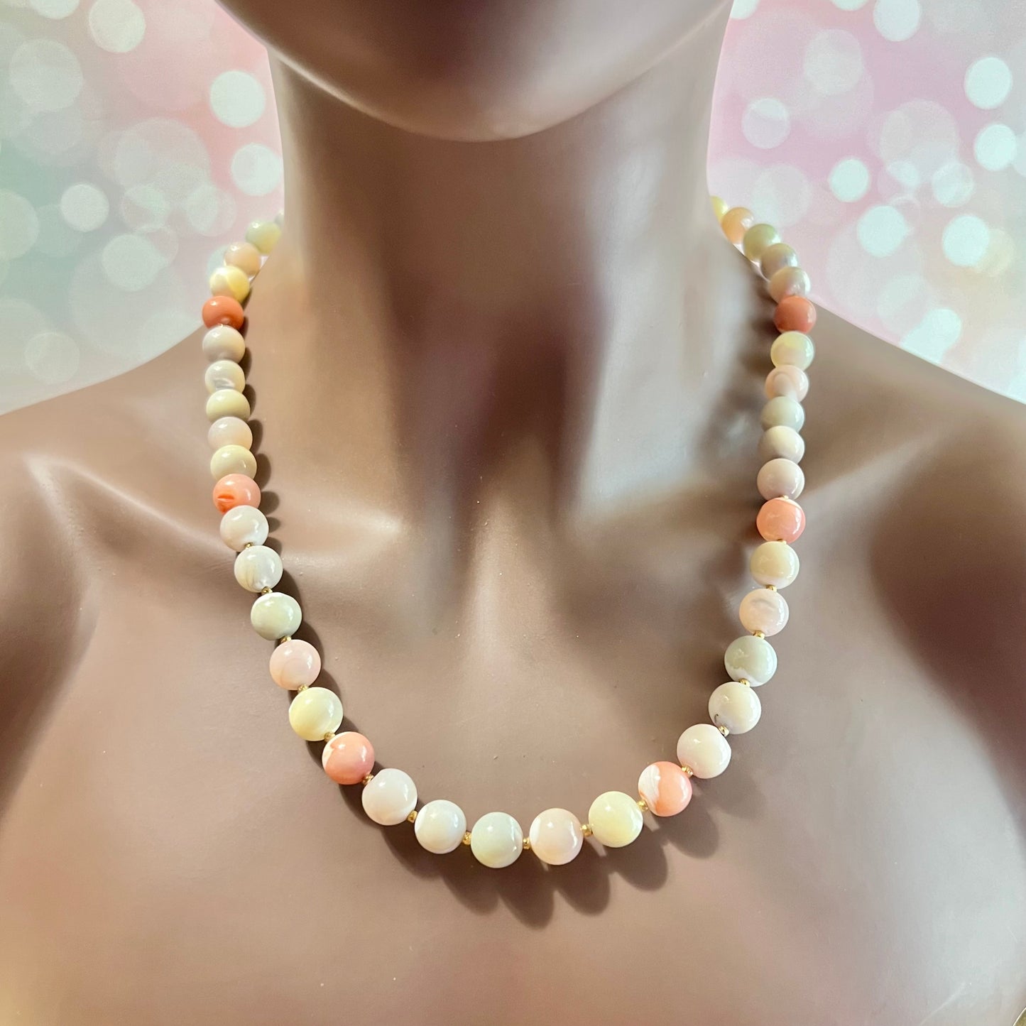 Pink & White Mother of Pearl Vintage Beaded Necklace