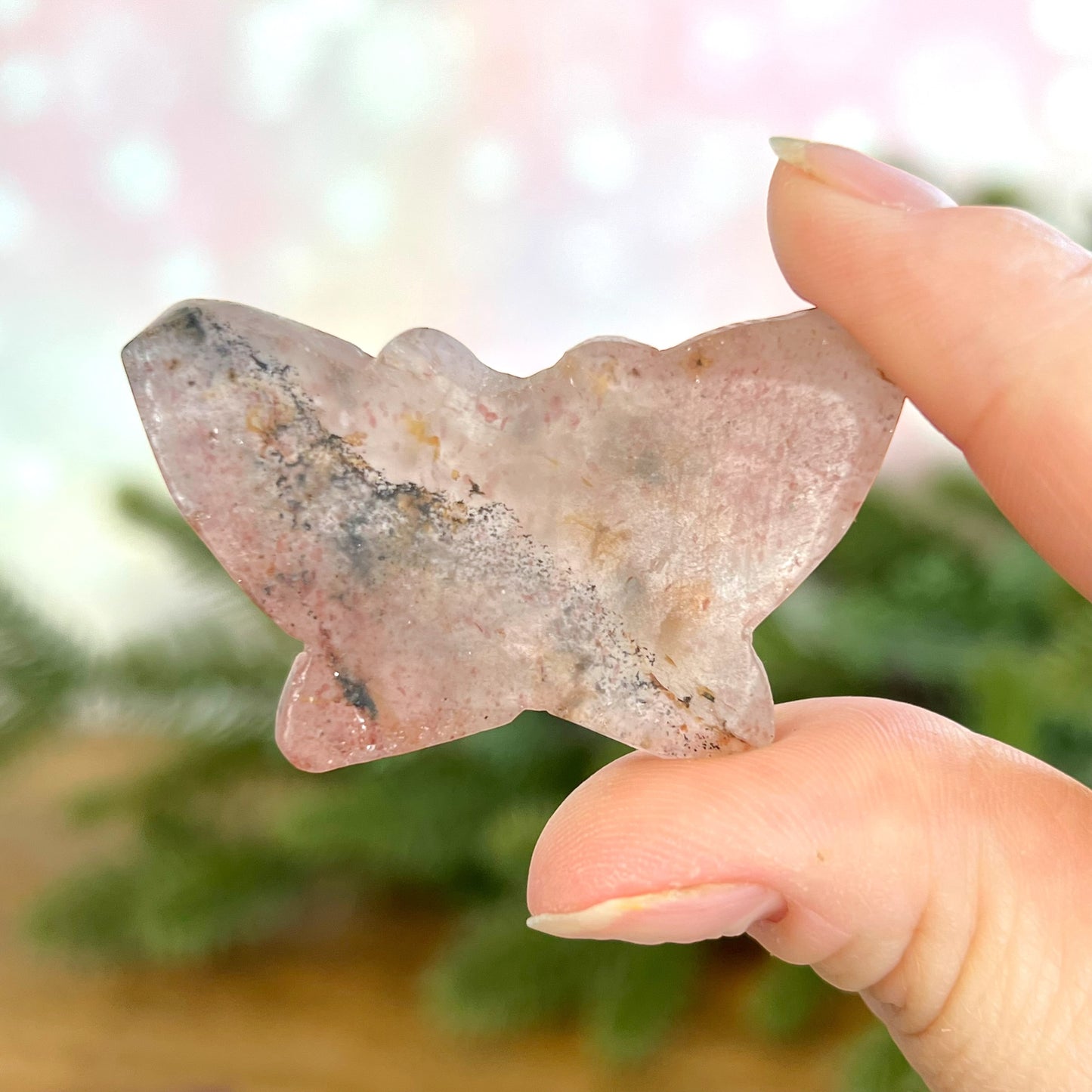 Strawberry Quartz Butterfly Carved Crystal Cabochon