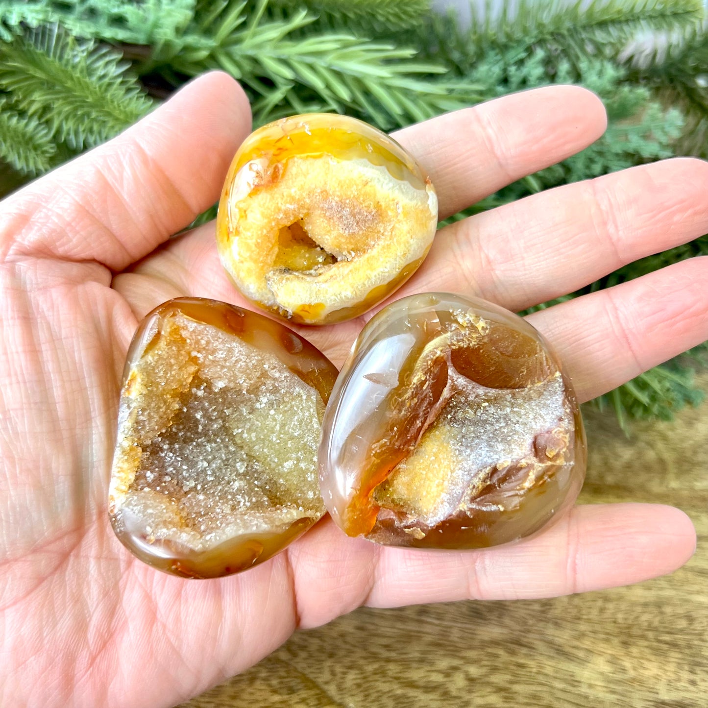 Carnelian with Druzy Palm Stone