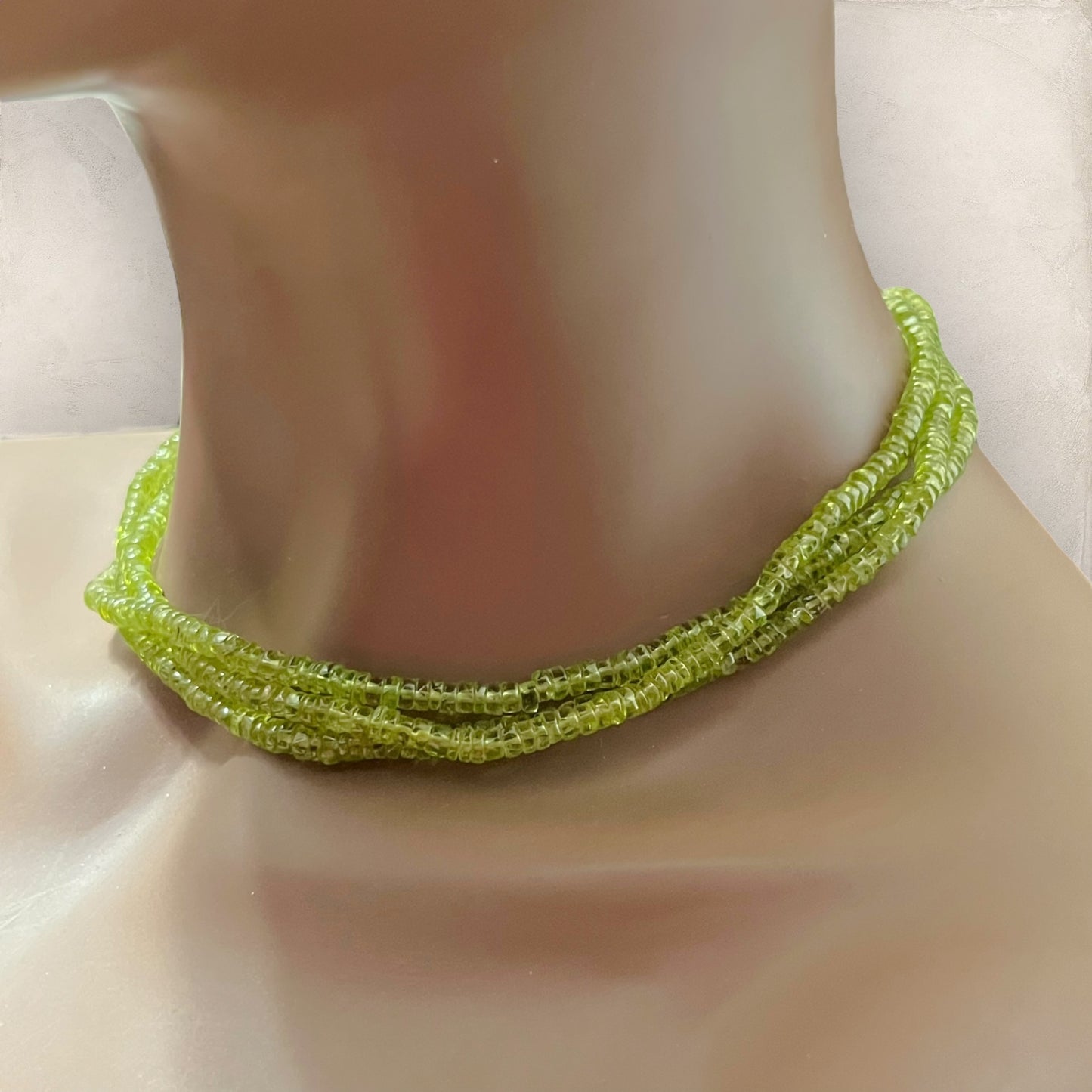 Vintage Peridot Heishi Beaded Crystal Gemstone Necklace