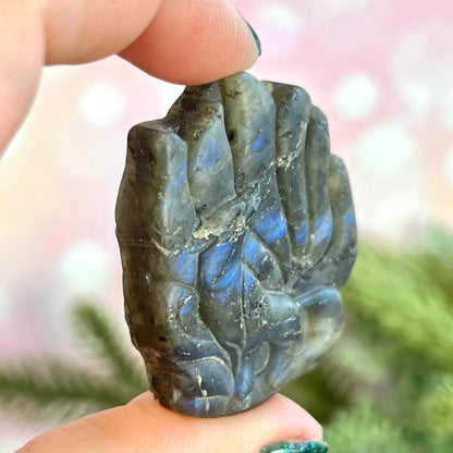 Kitsune Nine Tailed Fox Labradorite Crystal Carved Cabochon