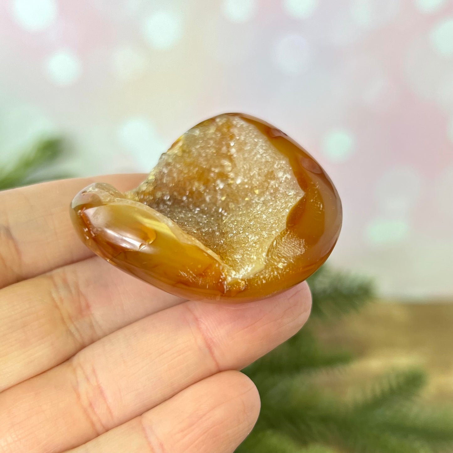 Carnelian with Druzy Palm Stone