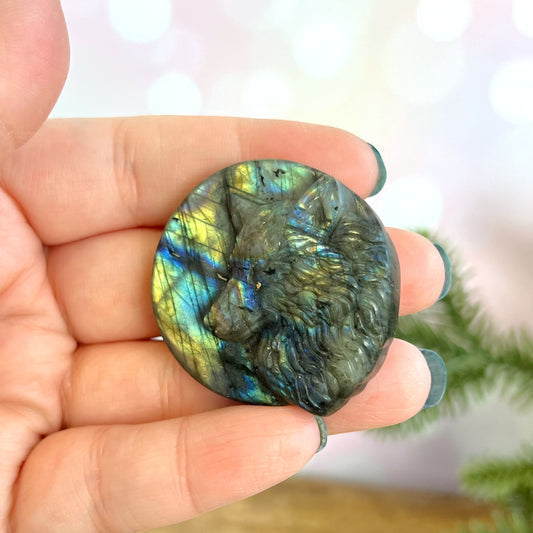 Labradorite Wolf Carved Crystal Cabochon