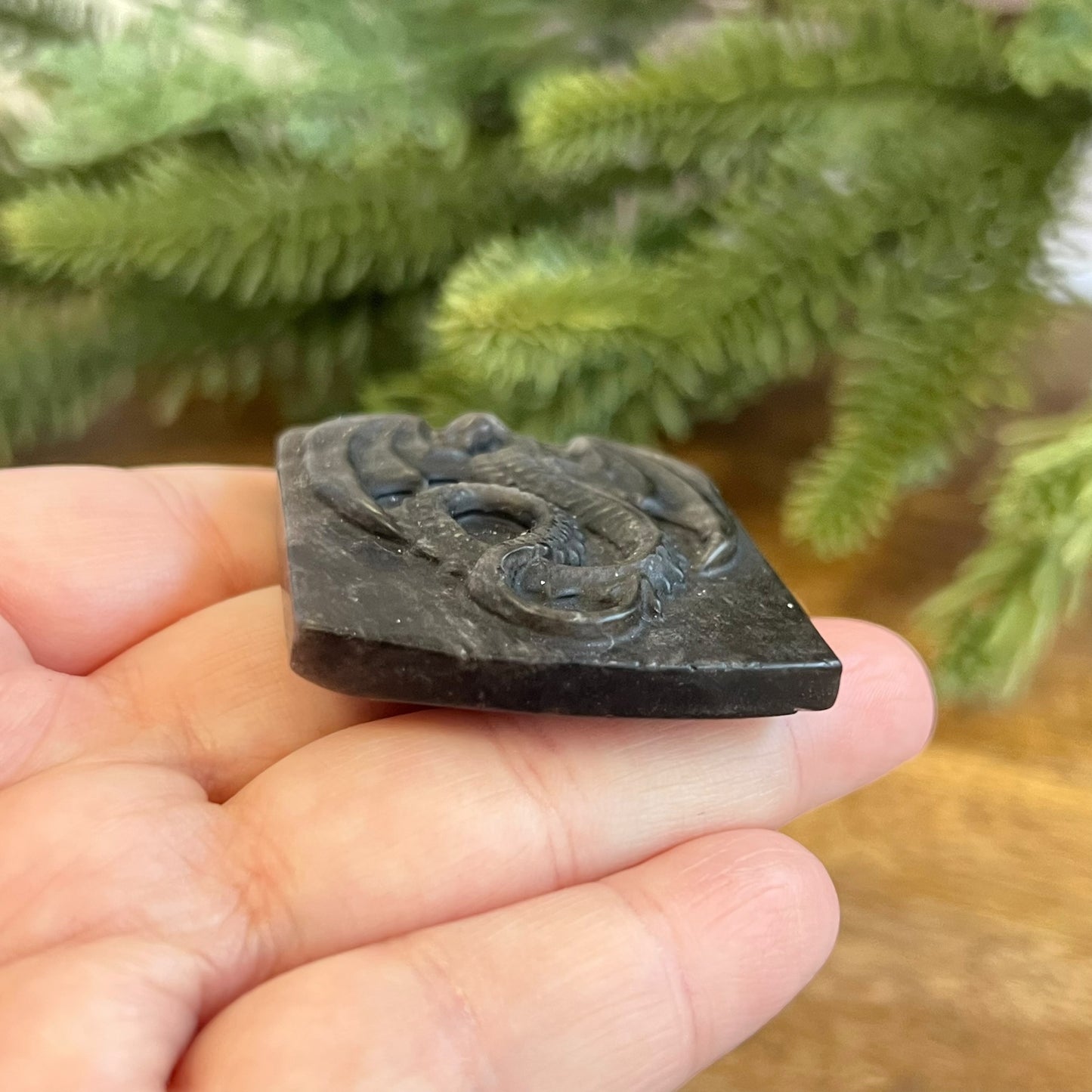 Silver Sheen Obsidian Dragon Carved Crystal Cabochon