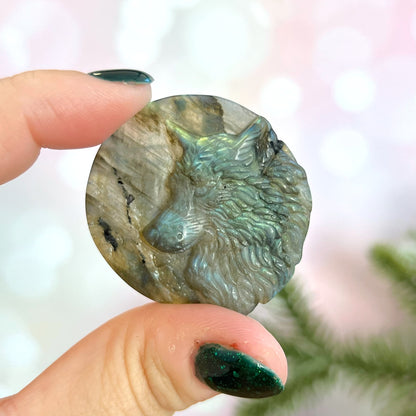 Labradorite Wolf Carved Crystal Cabochon