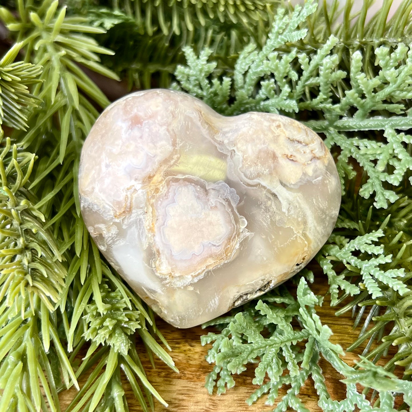 Flower Agate Carved Crystal Heart