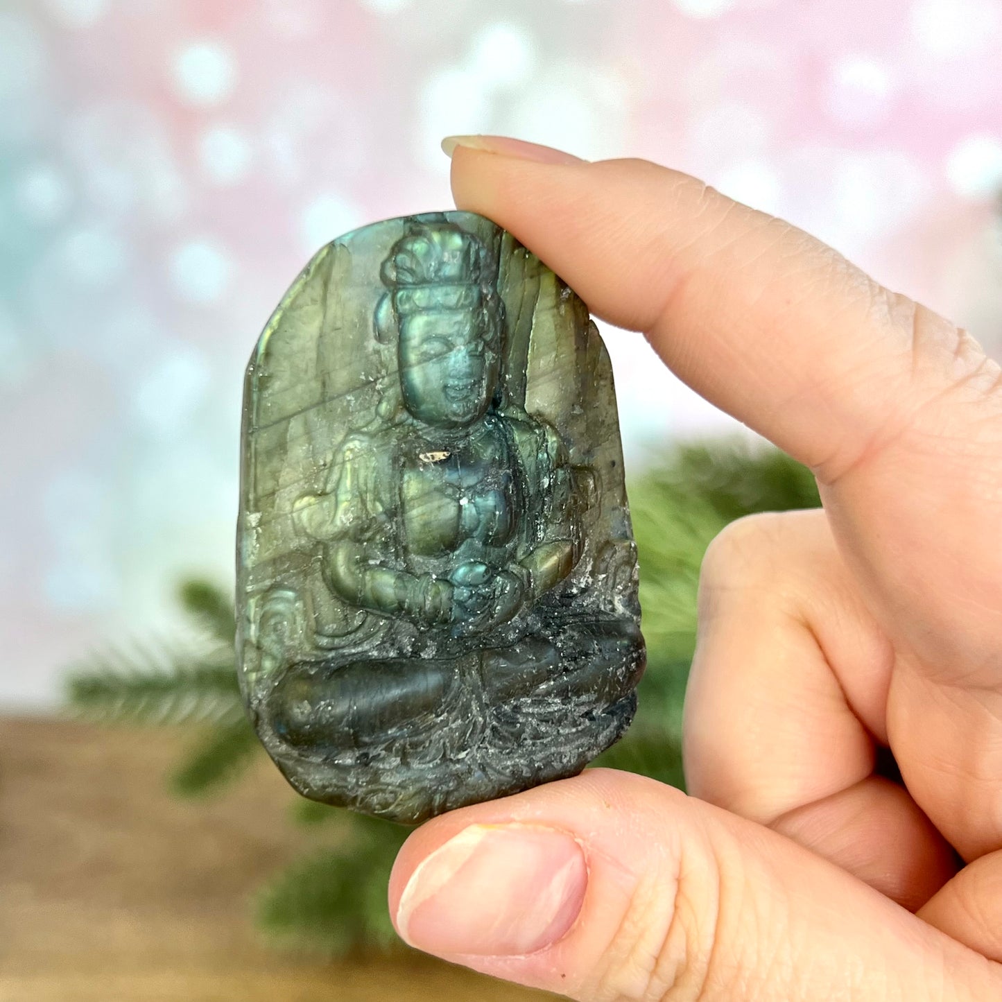 Labradorite Meditating Buddha Carved Stone Cabochon