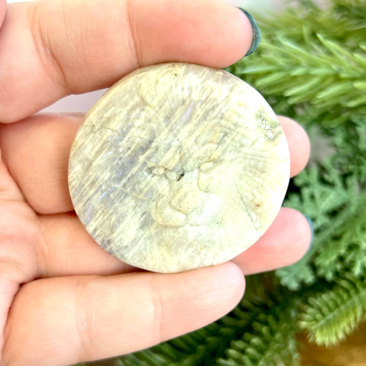 Belomorite (Sunstone in Moonstone) Lion Carved Stone Cabochon