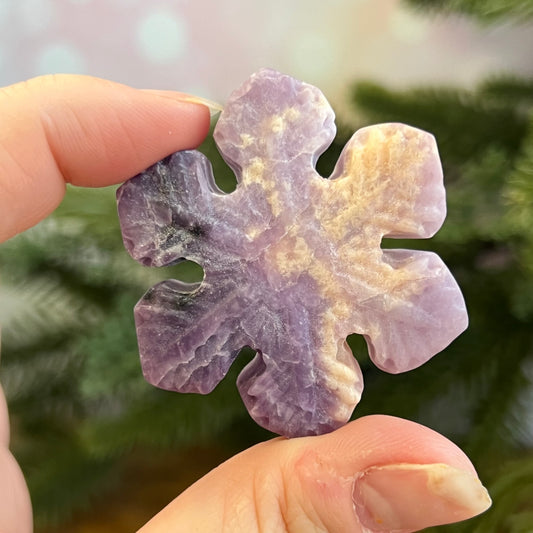 Snowflake Lepidolite in Pink Opal Crystal Carved Cabochon