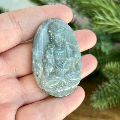 Labradorite Meditating Buddha Carved Stone Cabochon