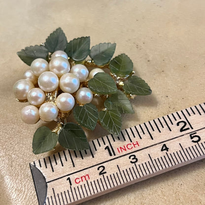 Swoboda Vintage Jade & Pearl Gold Tone Grape Bunch Brooch