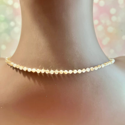 Yellow Agate Faceted Glass Beaded Necklace with Gold Tassel