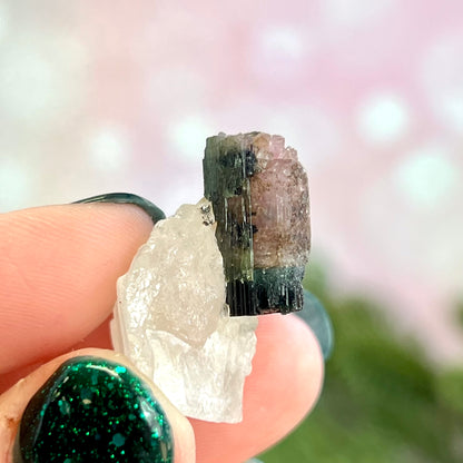 Watermelon Tourmaline on Milky Quartz Crystal Specimen