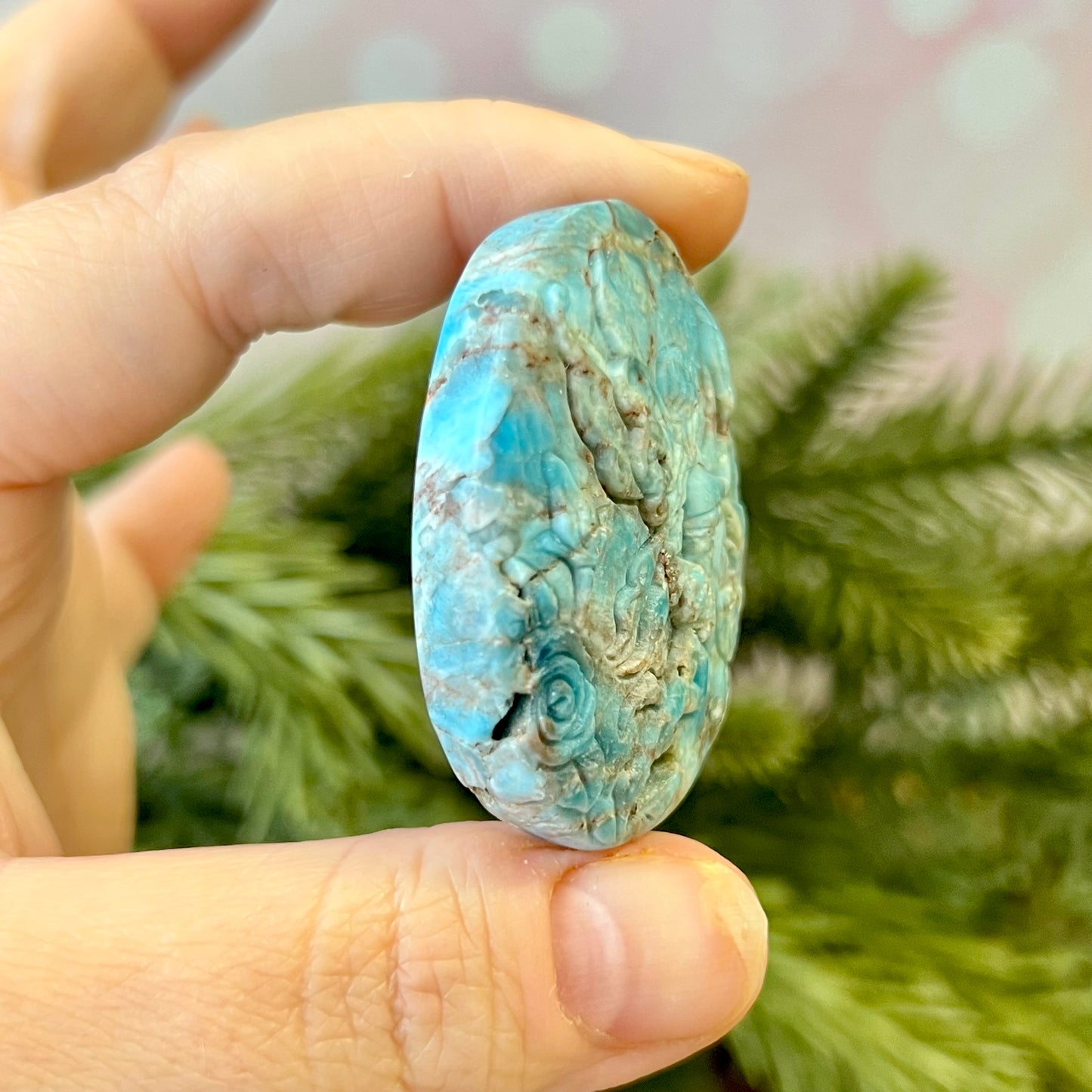 Blue Apatite Fairy Carved Crystal Cabochon