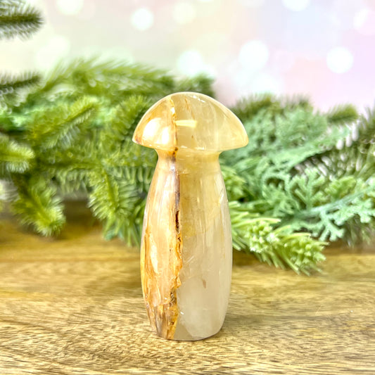 Golden Healer Quartz Crystal Mushroom Carving