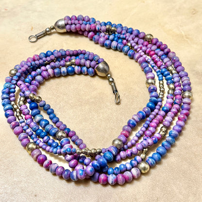 Vintage Purple & Blue Tagua Nut Bodhi Bead Necklace