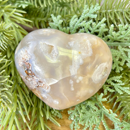 Flower Agate Crystal Carved Heart