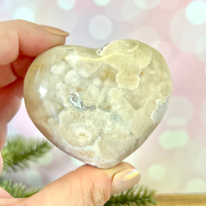 Flower Agate Crystal Carved Heart