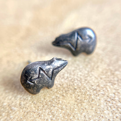 Zuni Bear Fetish Vintage Sterling Silver Pierced Stud Earrings