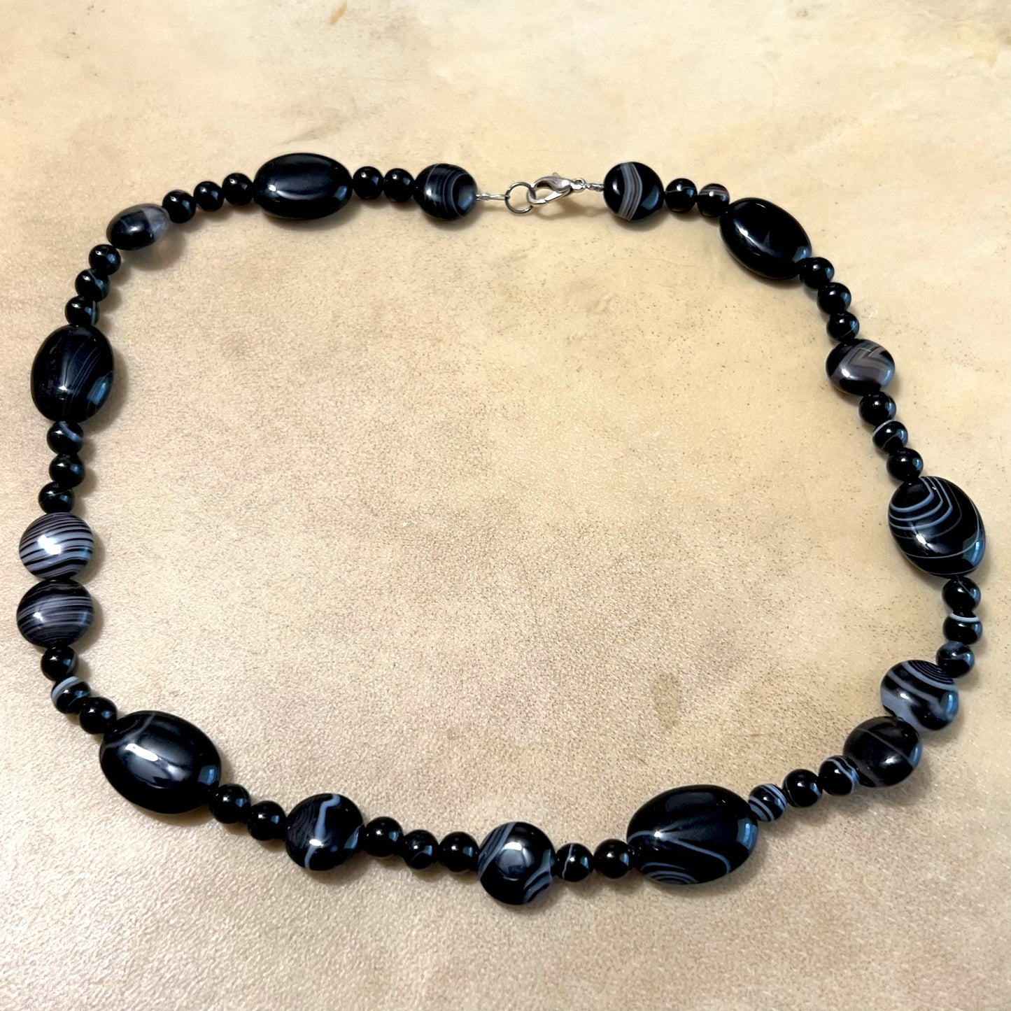 Black Agate Chalcedony Beaded Necklace